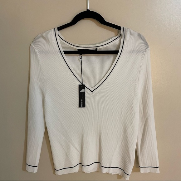 360 Sweater V-Neck Ribbed Varsity Sweater Size L Italian yarn - Picture 1 of 9